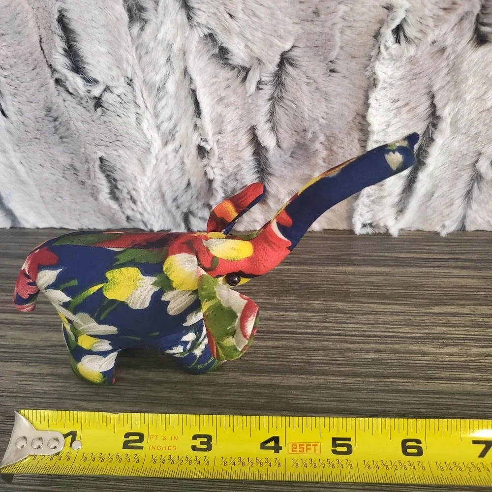 Navy Blue Floral Sand Stuffed Lucky Elephant - Trunk Up 6